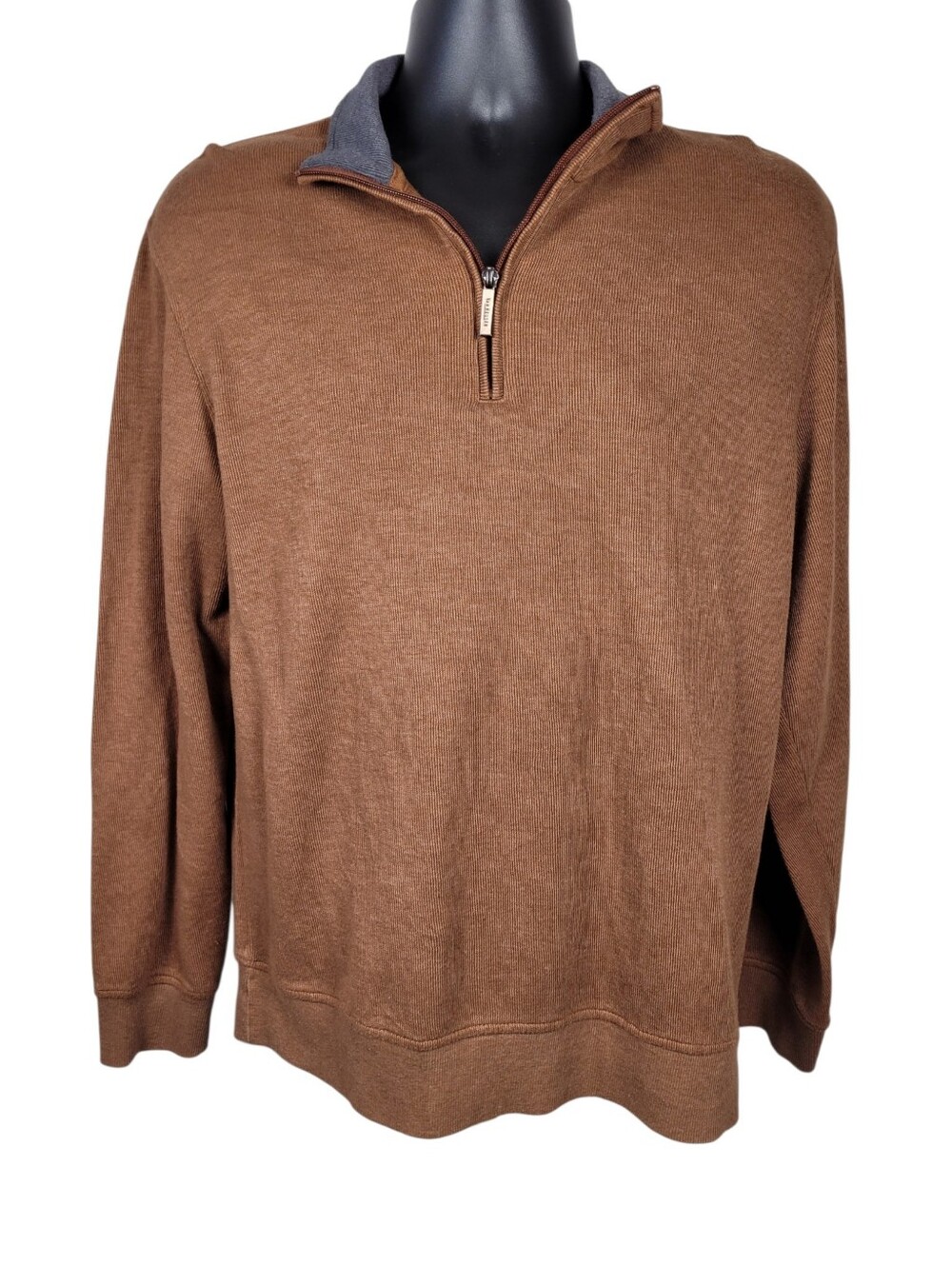 Van Heusen Brown & Grey Cotton Quarter Zip Up Sweatshirt Top Size: M
